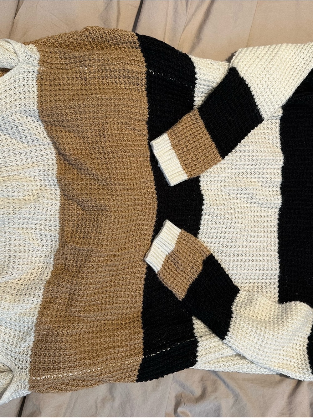 Colorblock Open-Front Women's Cardigan Sweater - Black, White & Brown